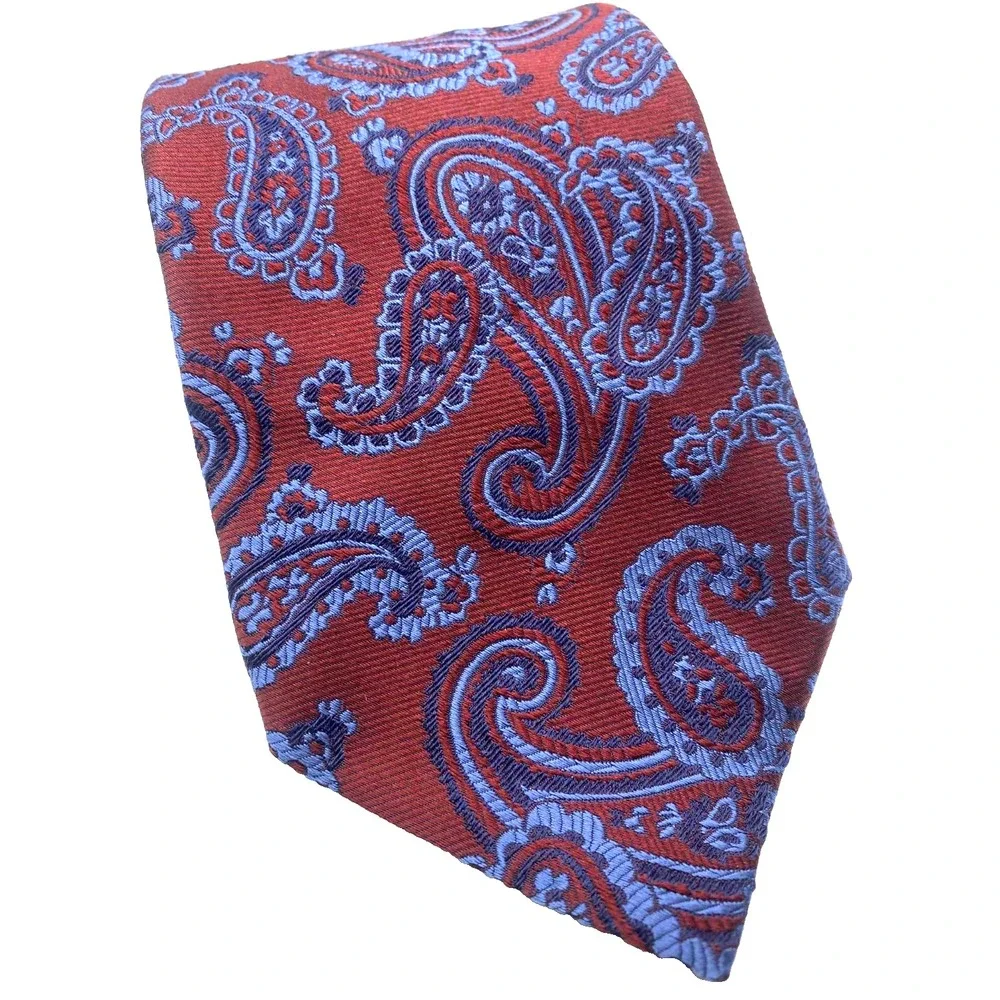 Faconnable Men's‎ Silk Necktie Made In France Handmade Red Paisley Print luxury